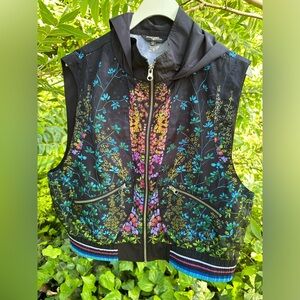 Johnny Was Black Vest with Vibrant Floral Design